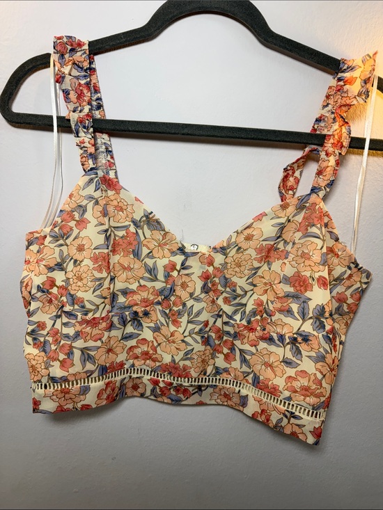 Kendall & Kylie Tops - Kendall & Kylie Floral Crop Bustier in Cream with Peach & Blue